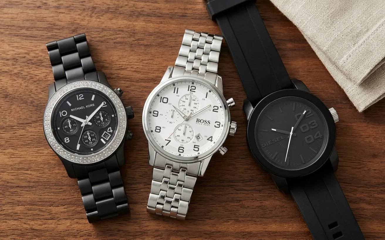 Montres destockage Hugo Boss Diesel Michael Kors cadran noir bracelet acier