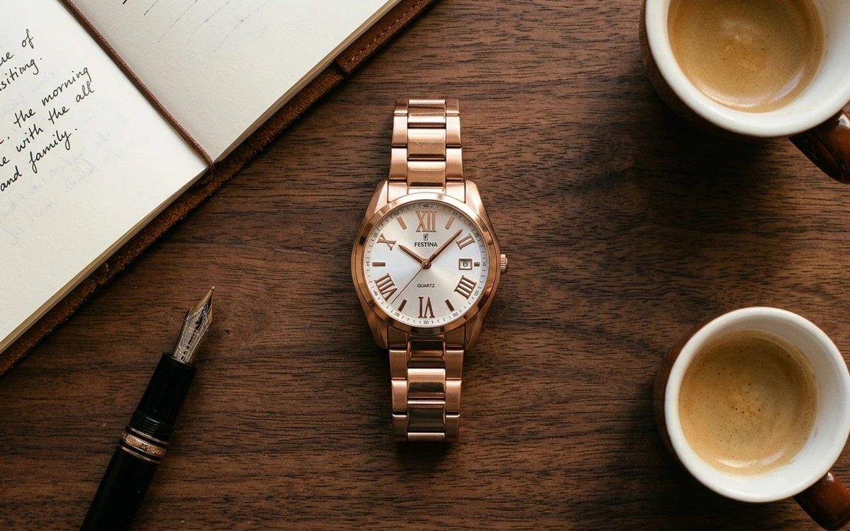 Guide taille montre femme, montre élégante cadran blanc bracelet acier