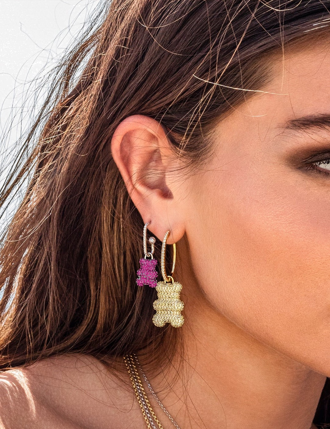 Boucle d'oreille individuelle APM Monaco Yummy Bear Baby Clip Valentin plaqué or 18k - YE13983XRVPL vue 2