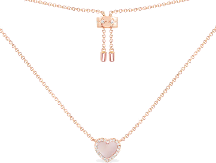Collier ajustable APM Monaco coeur nacre rose incrusté de cristaux