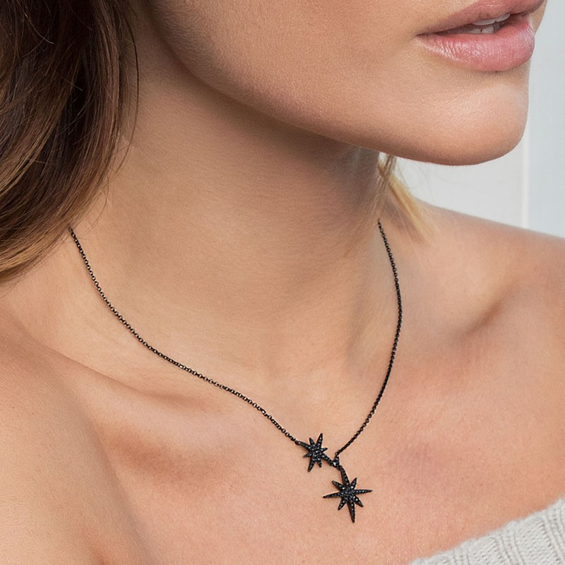 Collier femme APM Monaco AC3351BZT Double Météorites en métal rhodié noir vue 3