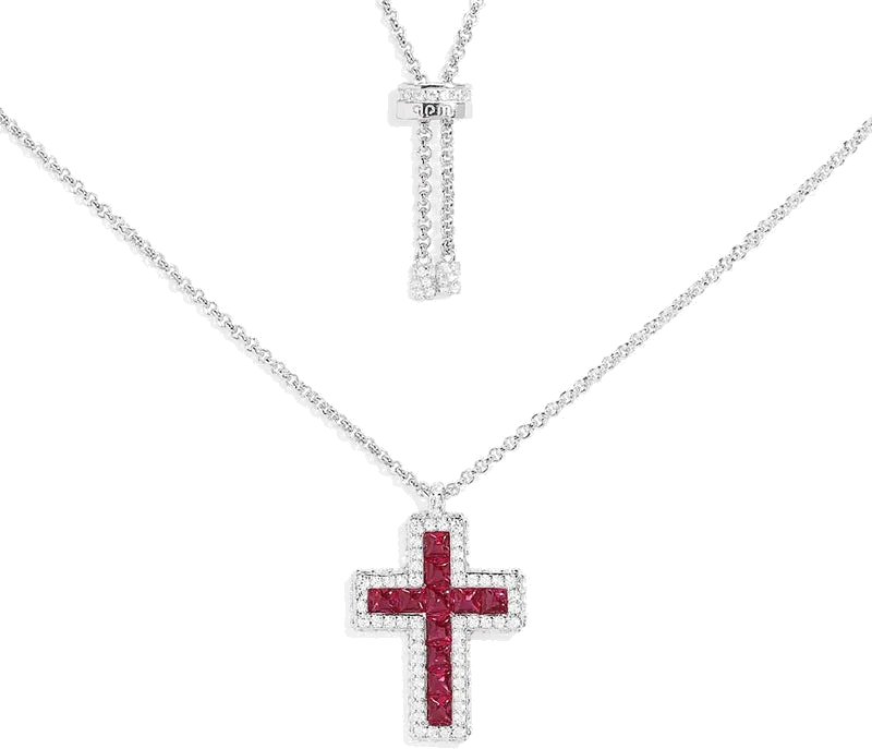 Collier ajustable APM Monaco Croix pavé fuschia en argent 925