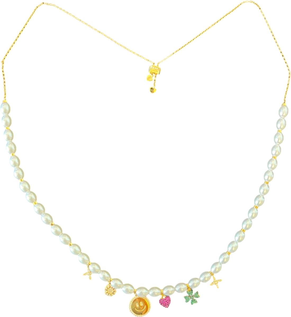 Collier ajustable APM Monaco à breloques étoiles, treffe, coeur, smiley plaqué or jaune
