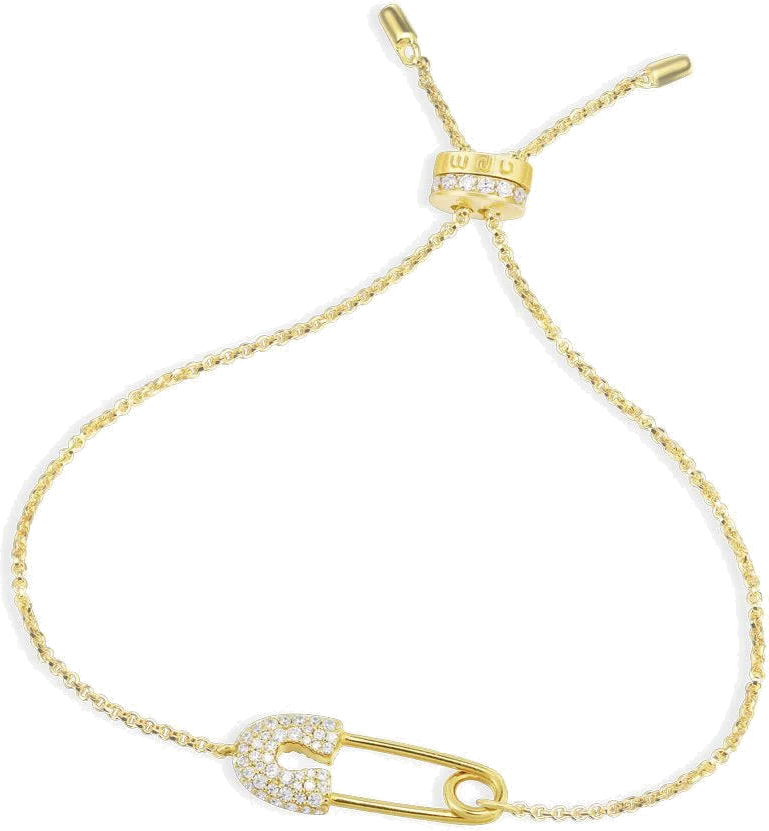 Bracelet APM Monaco ajustable épingle incrustée de cristaux blanc placage or jaune