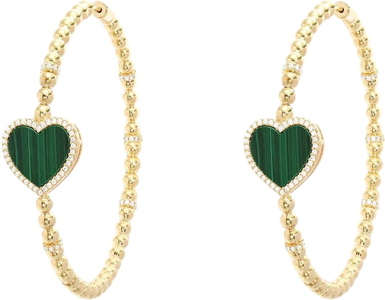 Boucles d'oreilles créoles cœur en malachite et plaqué or jaune APM Monaco - YE14701XMAL - Pour femme