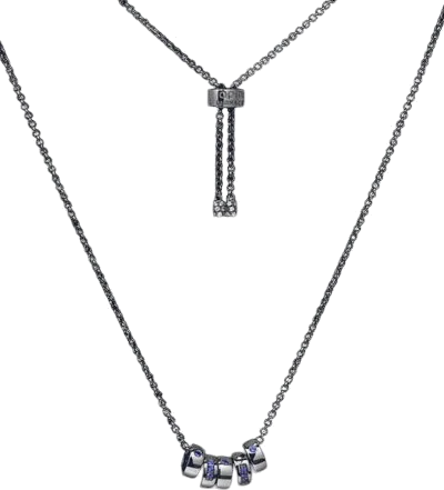 Collier APM Monaco Ajustable noir Morse Code Smile cristaux bleus 5 anneaux