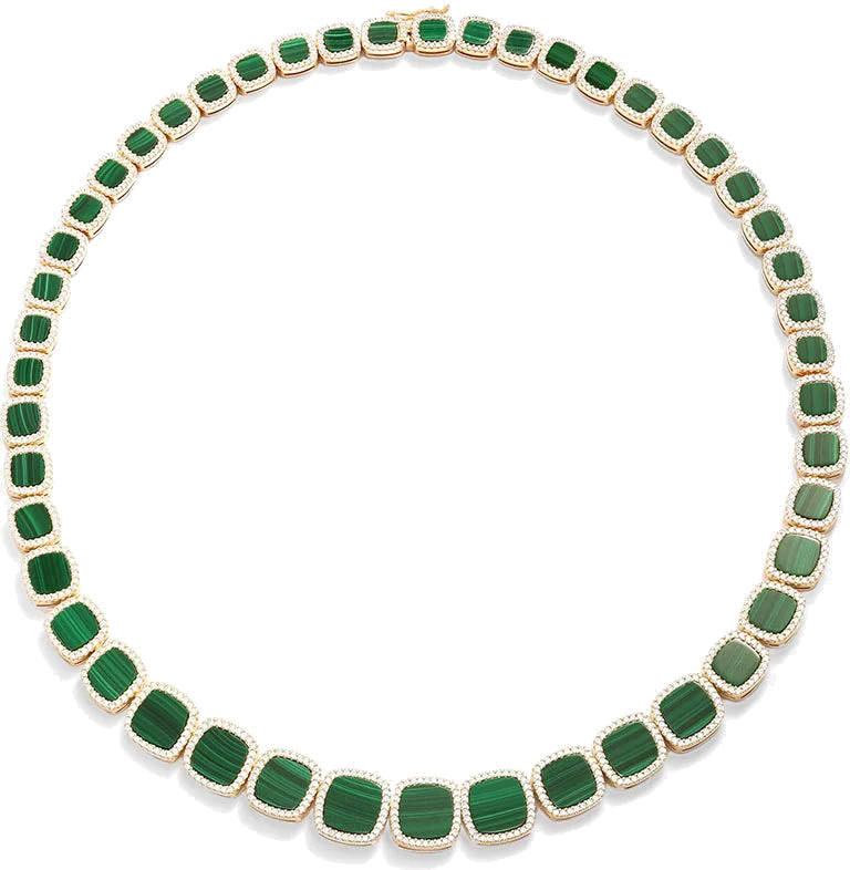 Collier APM Monaco Ras-de-Cou Malachite serti de cristaux pavé de pierres vertes