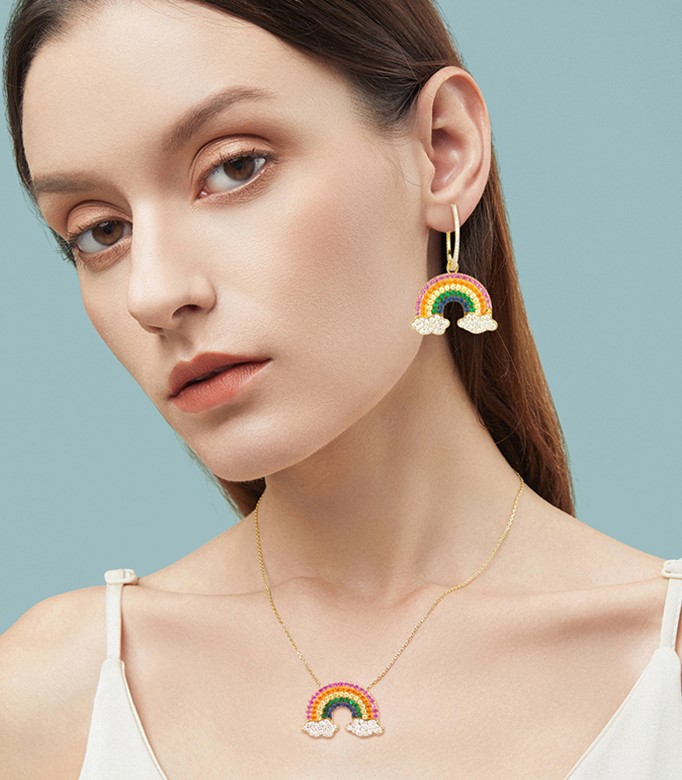 Collier APM Monaco AC4425MY en plaqué or jaune avec arc-en-ciel multicolore pour femme vue 5