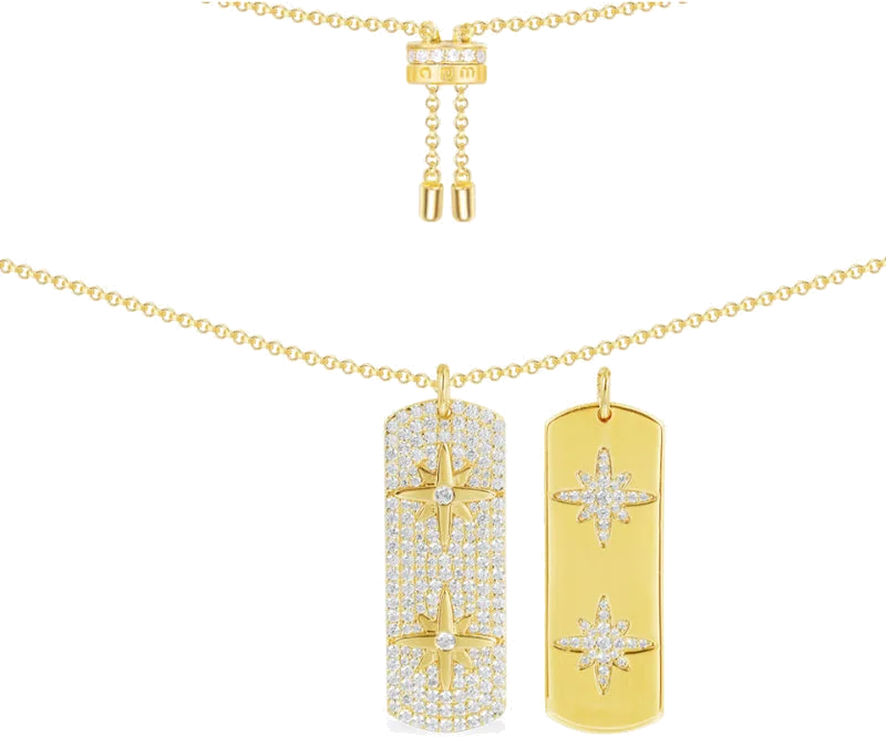 Collier ajustable APM Monaco plaque météorites plaqué or jaune micropavé de zirconium