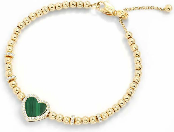 Bracelet APM Monaco ajustable Cœur Malachite placage or jaune