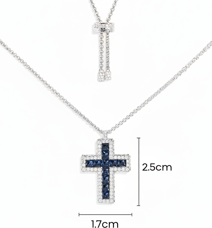 Collier Unisexe APM Monaco Croix Pavé Bleu Argent 925 - Réf. AC7123XGR vue 3
