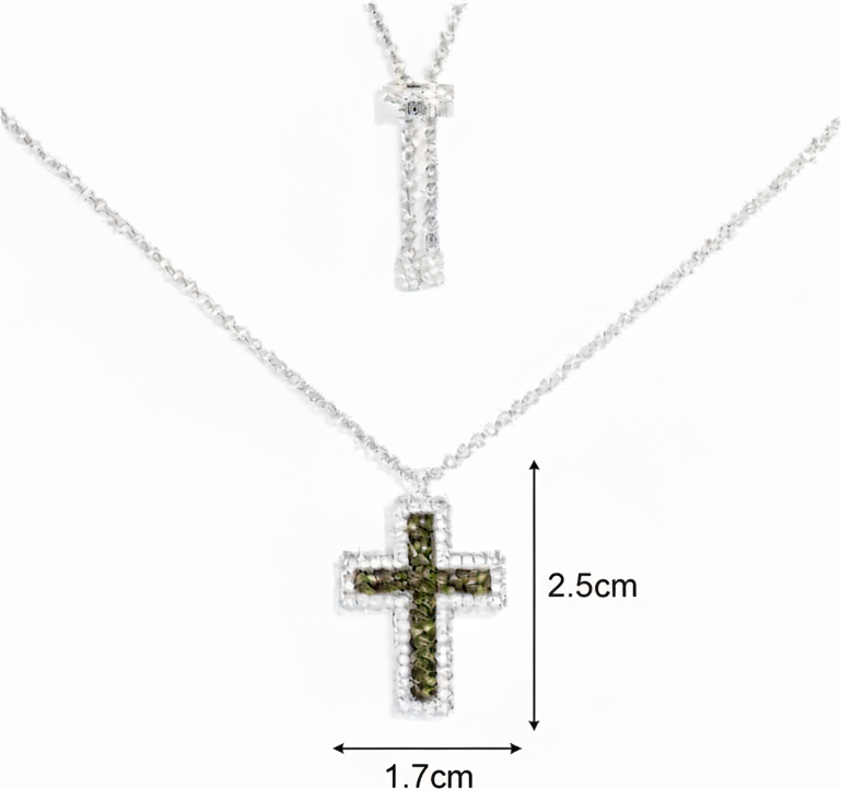 Collier Unisexe APM Monaco Croix en Argent 925 Pavé Vert Kaki Réf. AC7123XARG vue 3