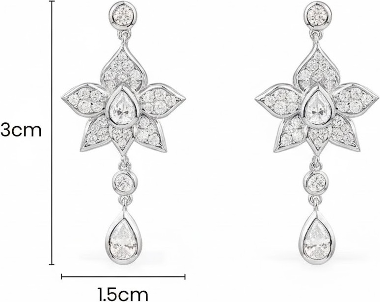 Boucles d'oreilles pendantes APM Monaco 112225 en argent 925 et zirconiums, fleurs et gouttes, pour femme vue 2