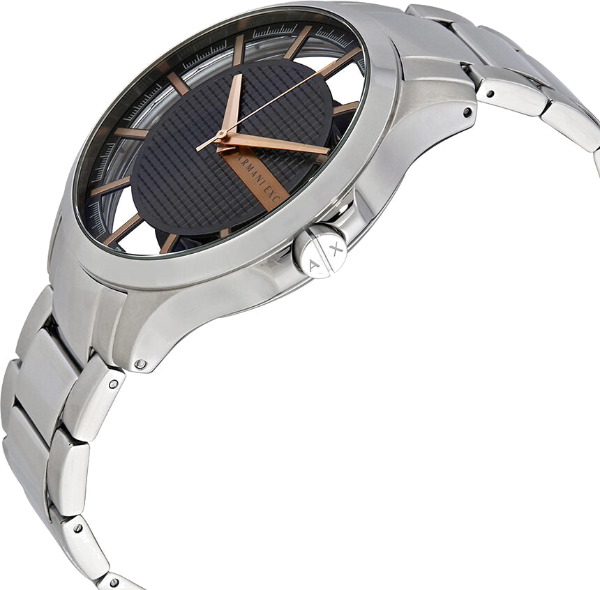 Montre Homme Armani Exchange Hampton AX2199 Cadran Noir Transparent Bracelet Acier Argent vue 3