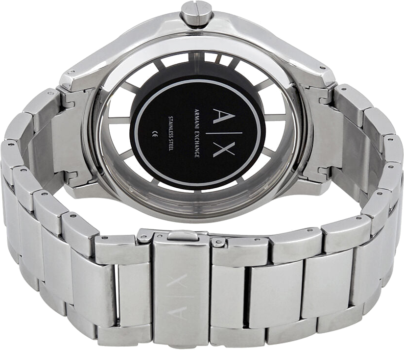 Montre Homme Armani Exchange Hampton AX2199 Cadran Noir Transparent Bracelet Acier Argent vue 4
