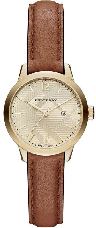 Montre Femme Burberry BU10101 Classic Round Cuir Marron et Cadran Doré