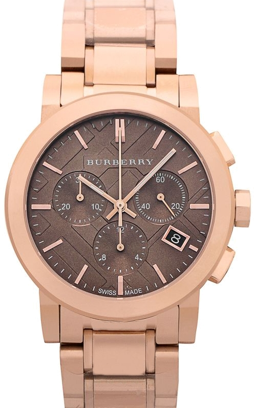 Montre Burberry BU9754 The City Chronomètre Acier Rose Gold et Cadran Marron