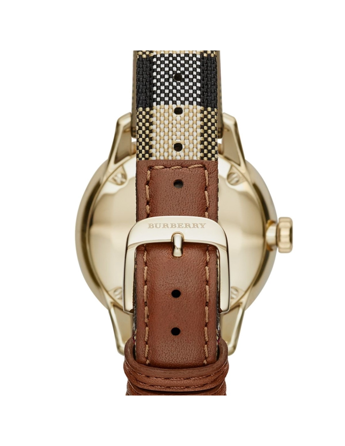 Montre Burberry Classic Round BU10001 ronde 40mm bracelet en cuir et tissu monogramme vue 3