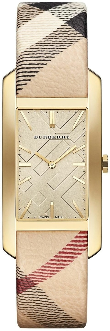 Montre Femme Burberry BU9509 Rectangulaire Cuir et Tissu Beige Motif Check