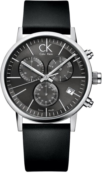 Montre Calvin Klein K7627107 Chronographe en Acier Poli et Cuir Noir