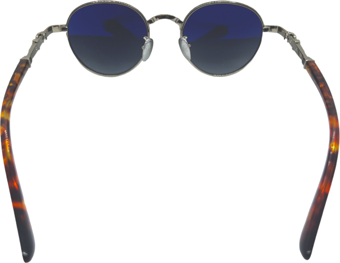 Lunettes de Soleil Chrome Hearts Unisexe Réf. 110032 - Monture Ronde Argentée, Branches Écaille de Tortue vue 4