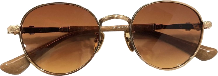 Lunettes de soleil Chrome Hearts Réf. 110033 - Monture ronde métal doré, verres marron minéraux - Unisexe vue 2