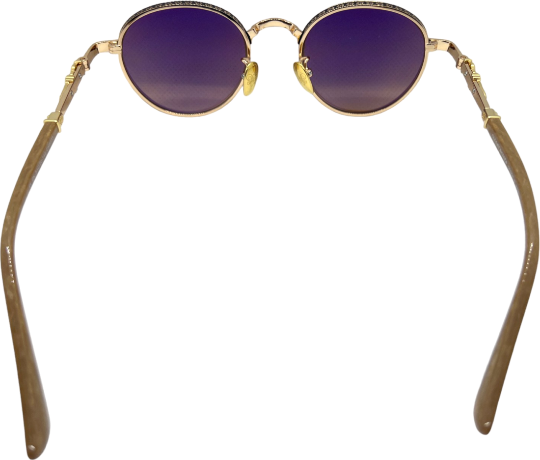 Lunettes de soleil Chrome Hearts Réf. 110033 - Monture ronde métal doré, verres marron minéraux - Unisexe vue 5