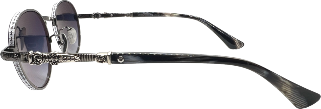 Lunettes de Soleil Chrome Hearts Réf. 110035 - Monture Ronde Métal Gris Unisexe vue 3