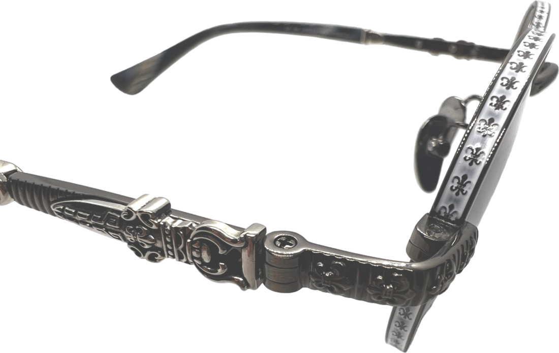 Lunettes de Soleil Chrome Hearts Réf. 110035 - Monture Ronde Métal Gris Unisexe vue 4