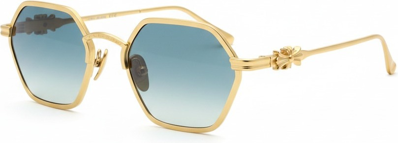 Lunettes de soleil Chrome Hearts Datass monture hexagonale dorée en métal
