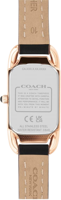 Montre Femme Coach Cadie 14504027 - Boîtier Or Rose, Cadran Blanc Rectangulaire, Bracelet Cuir Noir vue 2