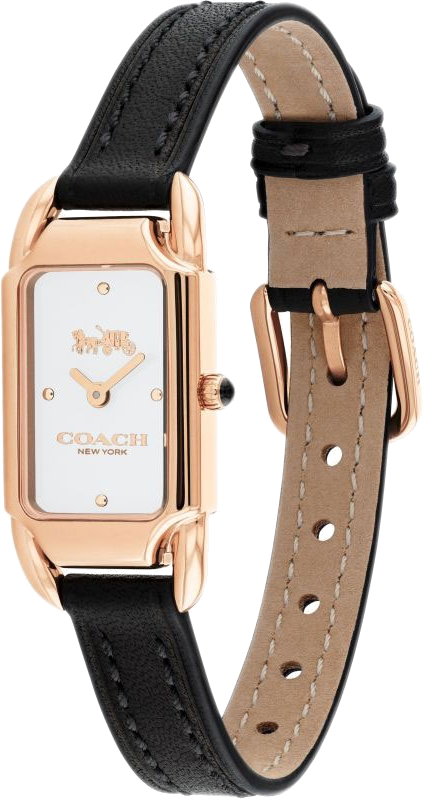 Montre Femme Coach Cadie 14504027 - Boîtier Or Rose, Cadran Blanc Rectangulaire, Bracelet Cuir Noir vue 3