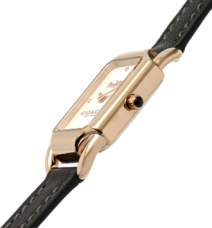 Montre Femme Coach Cadie 14504027 - Boîtier Or Rose, Cadran Blanc Rectangulaire, Bracelet Cuir Noir vue 4