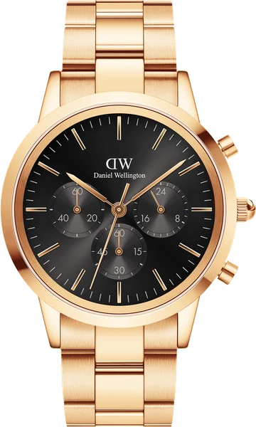 Montre Daniel Wellington Iconic Chronograph Link Onyx G en acier doré rose