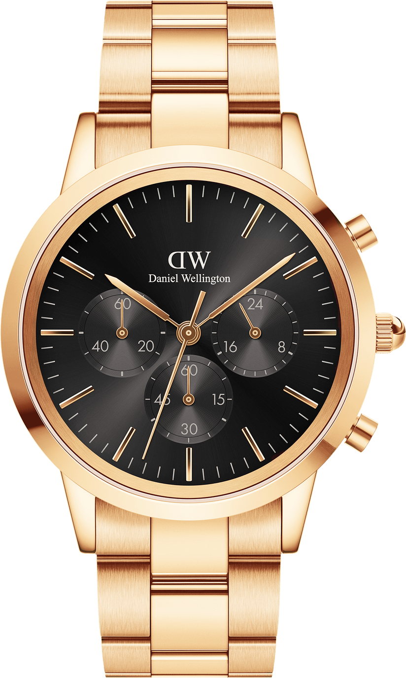 Montre Daniel Wellington Iconic Chronograph Link Onyx G en acier doré rose