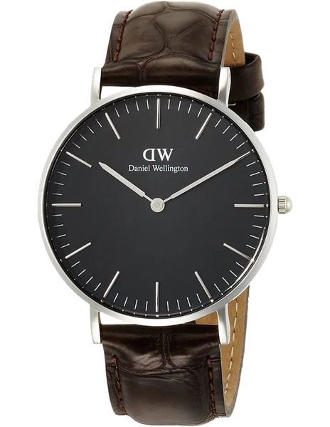 Montre Daniel Wellington DW00100146 Cadran Noir et Bracelet Cuir Marron