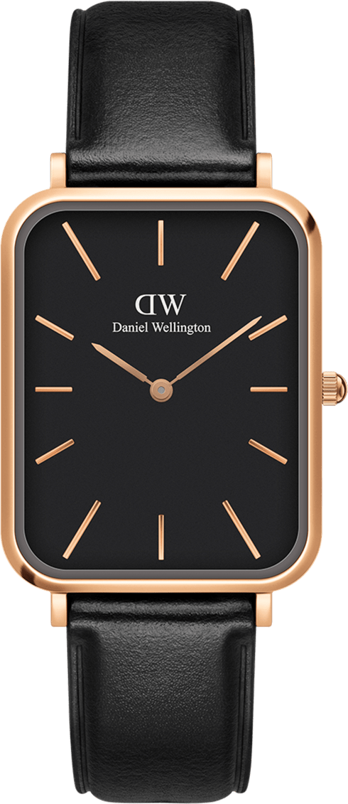 Montre Daniel Wellington DW00100449 Boîtier Rectangulaire Or Rose et Cuir Noir