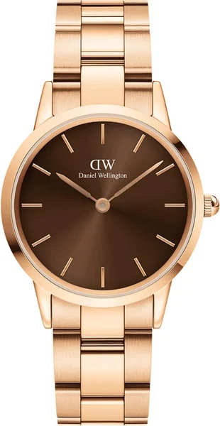 Montre Femme Daniel Wellington Iconic Link DW00100463 bracelet acier or rose cadran marron