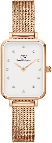 Montre Daniel Wellington DW00100527 Quadro Rectangulaire Or Rose Maille Milanaise