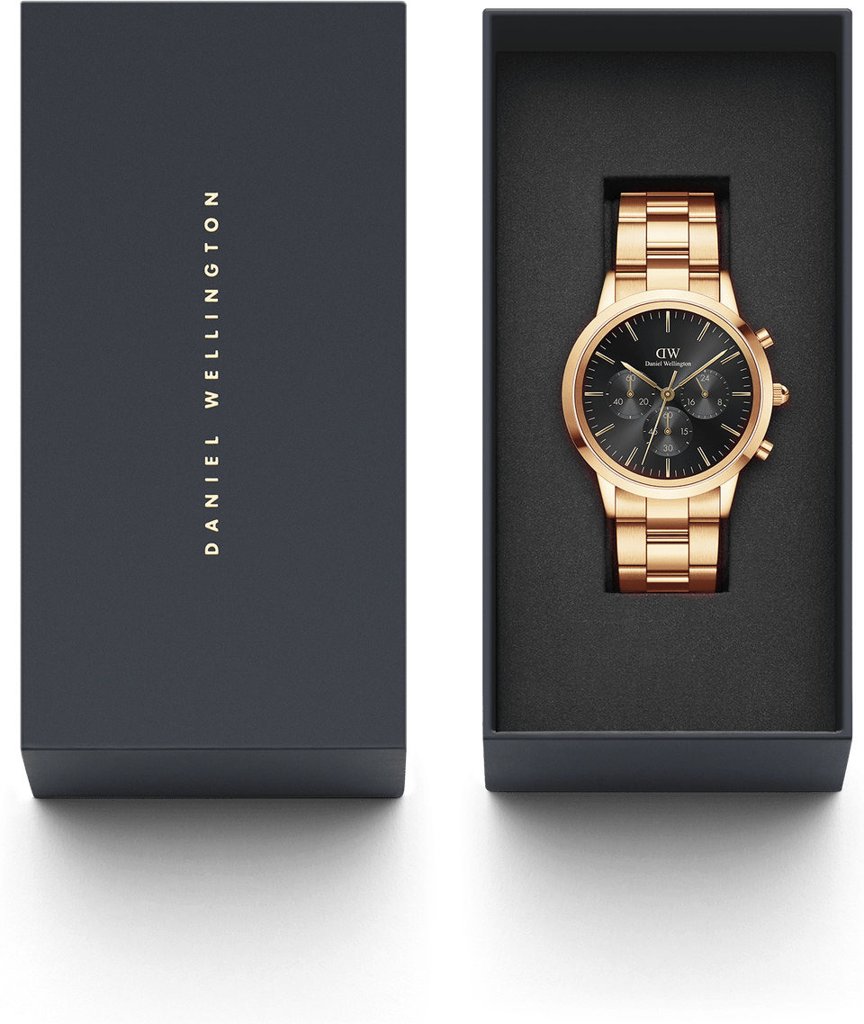 Montre Homme Daniel Wellington Iconic Chronograph 109929, Cadran Noir, Acier Doré Rose vue 3