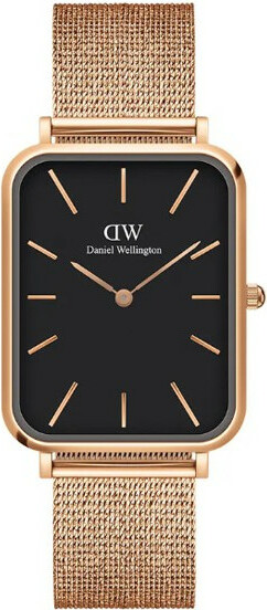 Montre Daniel Wellington DW00100466 Quadro Pressed Melrose Cadran Noir Onyx et Or Rose