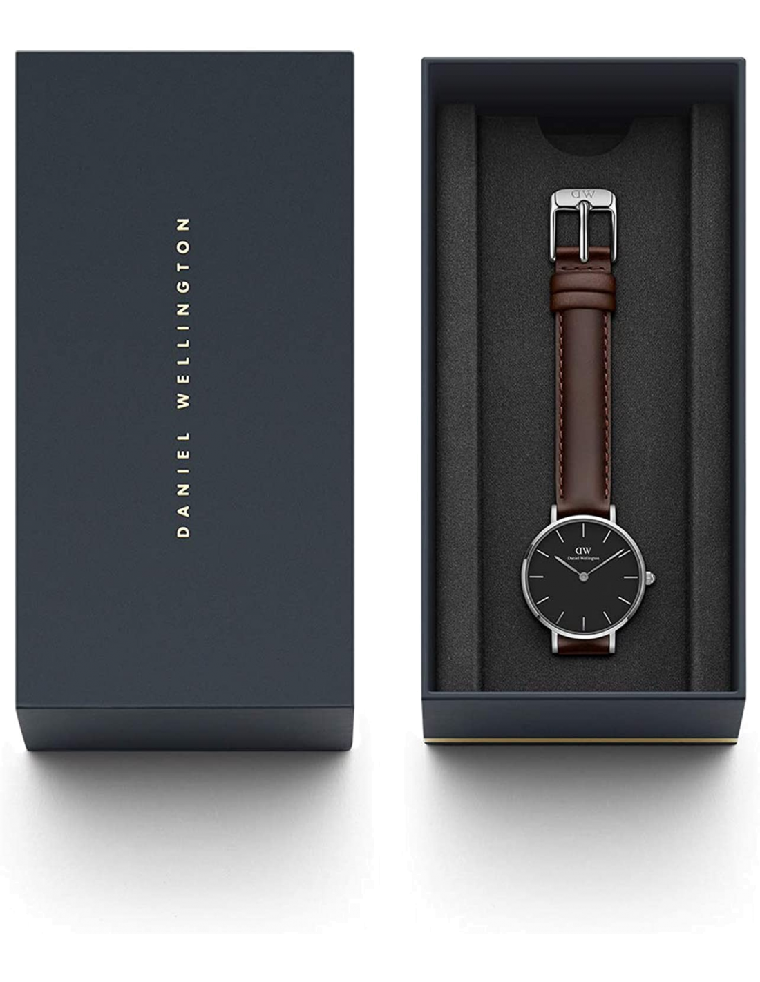 Montre Femme Daniel Wellington Classic Petite en acier argenté, cadran noir et bracelet cuir marron - Réf. DW00100233 vue 2