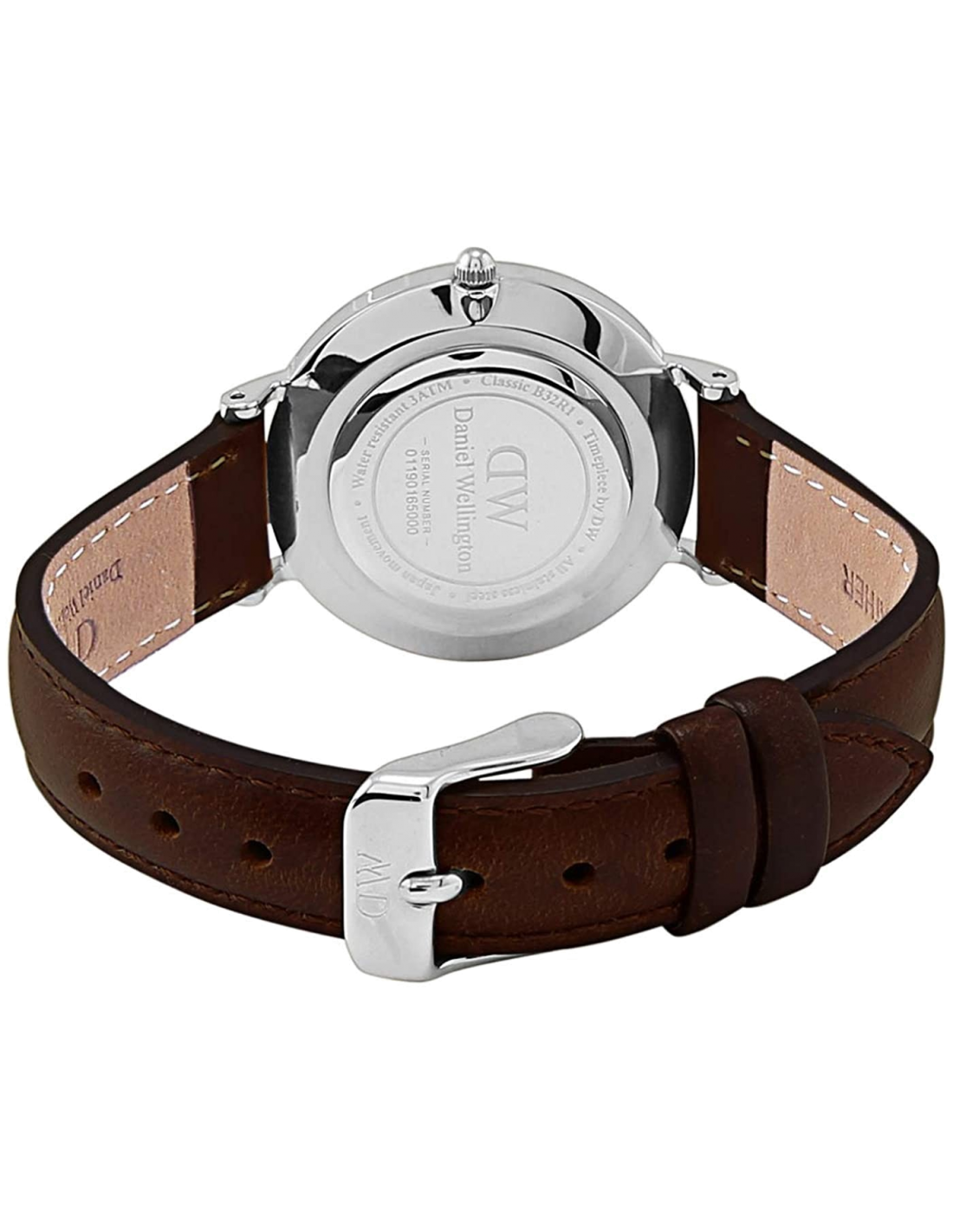 Montre Femme Daniel Wellington Classic Petite en acier argenté, cadran noir et bracelet cuir marron - Réf. DW00100233 vue 3