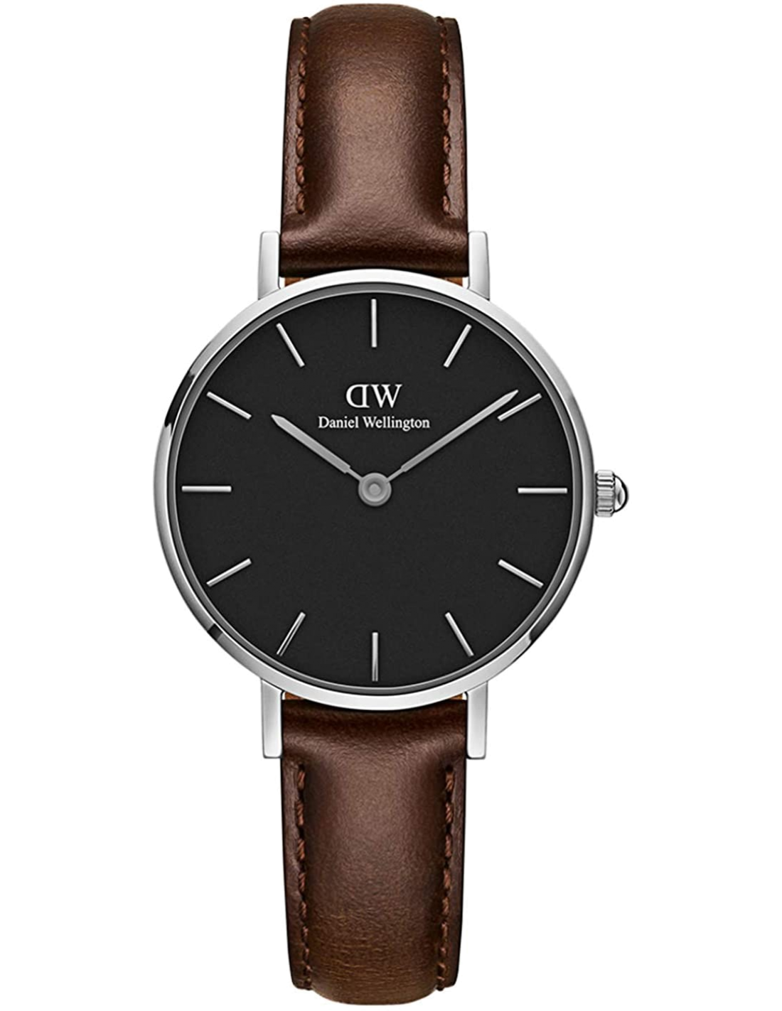Montre Femme Daniel Wellington Classic Petite en acier argenté, cadran noir et bracelet cuir marron - Réf. DW00100233 vue 4