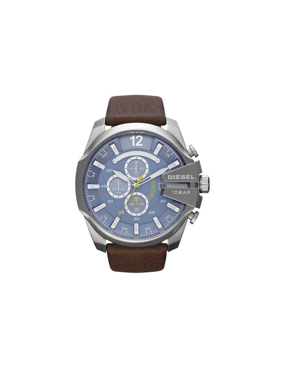 Montre Homme Diesel Mega Chief DZ4281 cadran bleu bracelet cuir marron