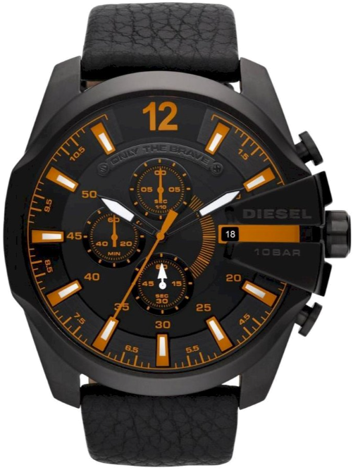 Montre Homme Diesel Mega Chief DZ4291 Cadran noir et orange bracelet cuir