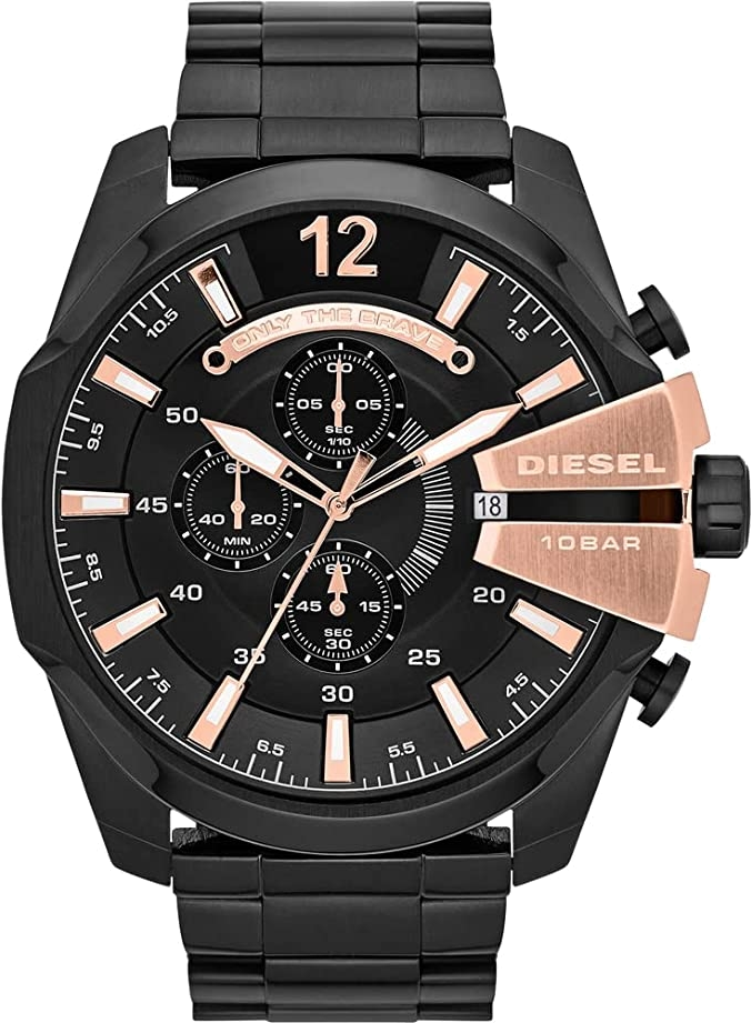 Montre Homme Diesel mega chief DZ4309 Noire à plaques or rose