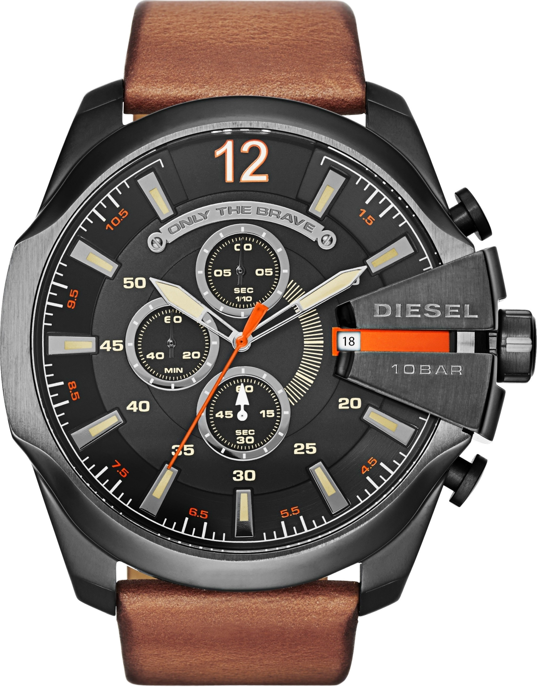 Montre Homme Diesel Mega Chief DZ4343 Cuir Marron, Étanche 10 ATM