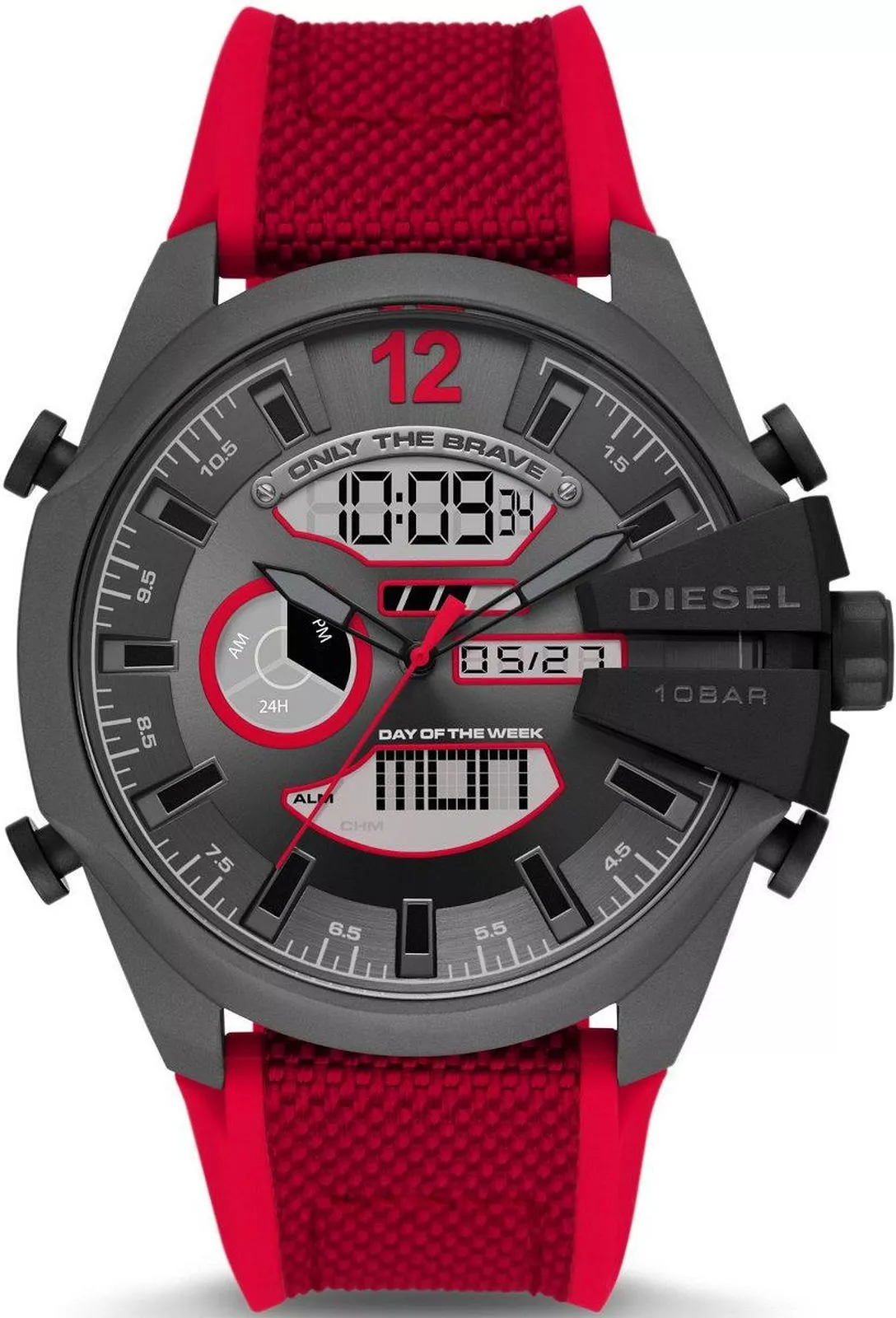 Montre Homme Diesel Mega Chief DZ4551 bracelet rouge en nylon et silicone cadran multifonction