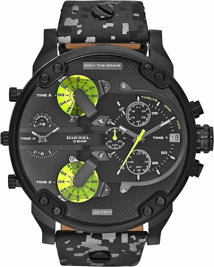 Montre Diesel Mr Daddy 2.0 DZ7311 bracelet cuir camouflage noir et gris